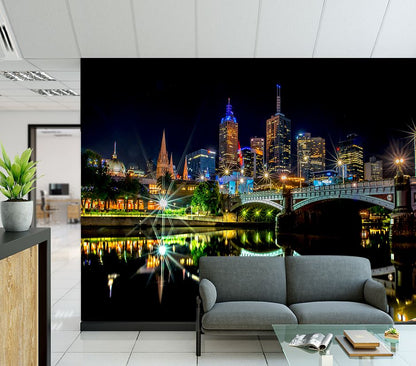 Wallpaper Murals Peel and Stick Removable Night City View High Quality