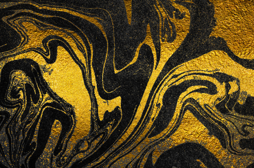 Wallpaper Murals Peel and Stick Removable Gold & Black Abstract Granite Design High Quality