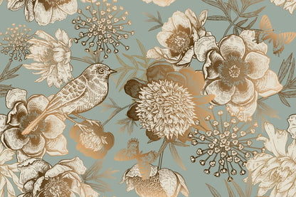 Blue & Gold Floral Design Print 100% Australian Made