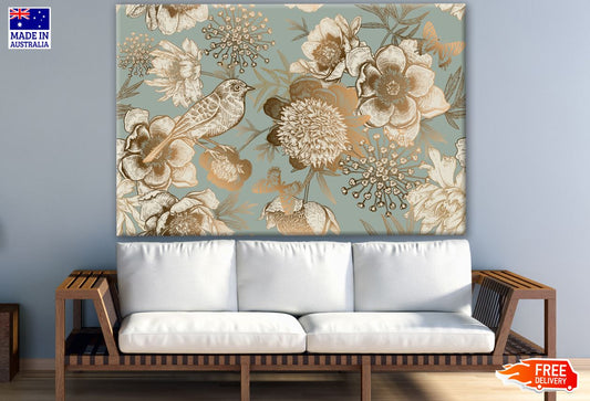 Blue & Gold Floral Design Print 100% Australian Made