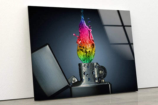 Lighter with Fire Shaped Colorful Water Art Design Acrylic Glass Print Tempered Glass Wall Art 100% Made in Australia Ready to Hang