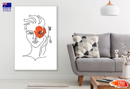 Woman With Red Flower Abstract Line Art Design Print 100% Australian Made