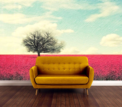 Wallpaper Murals Peel and Stick Removable Tree & Flower Field High Quality