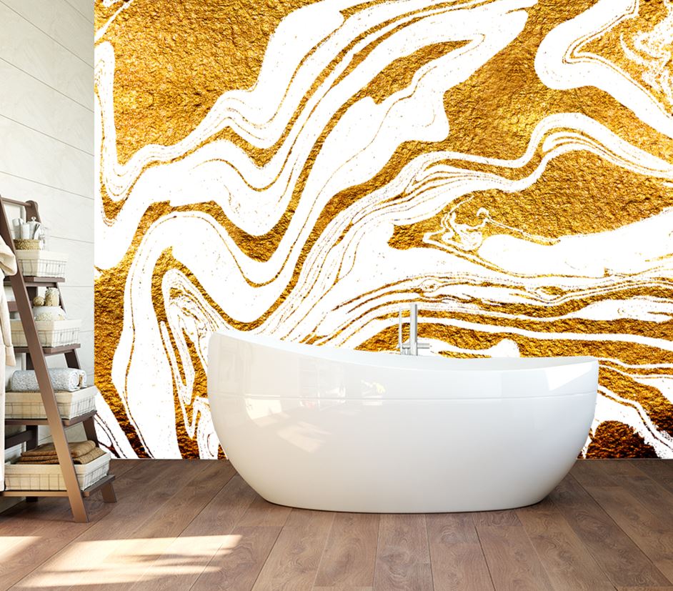 Wallpaper Murals Peel and Stick Removable Gold & White Abstract Granite Design High Quality