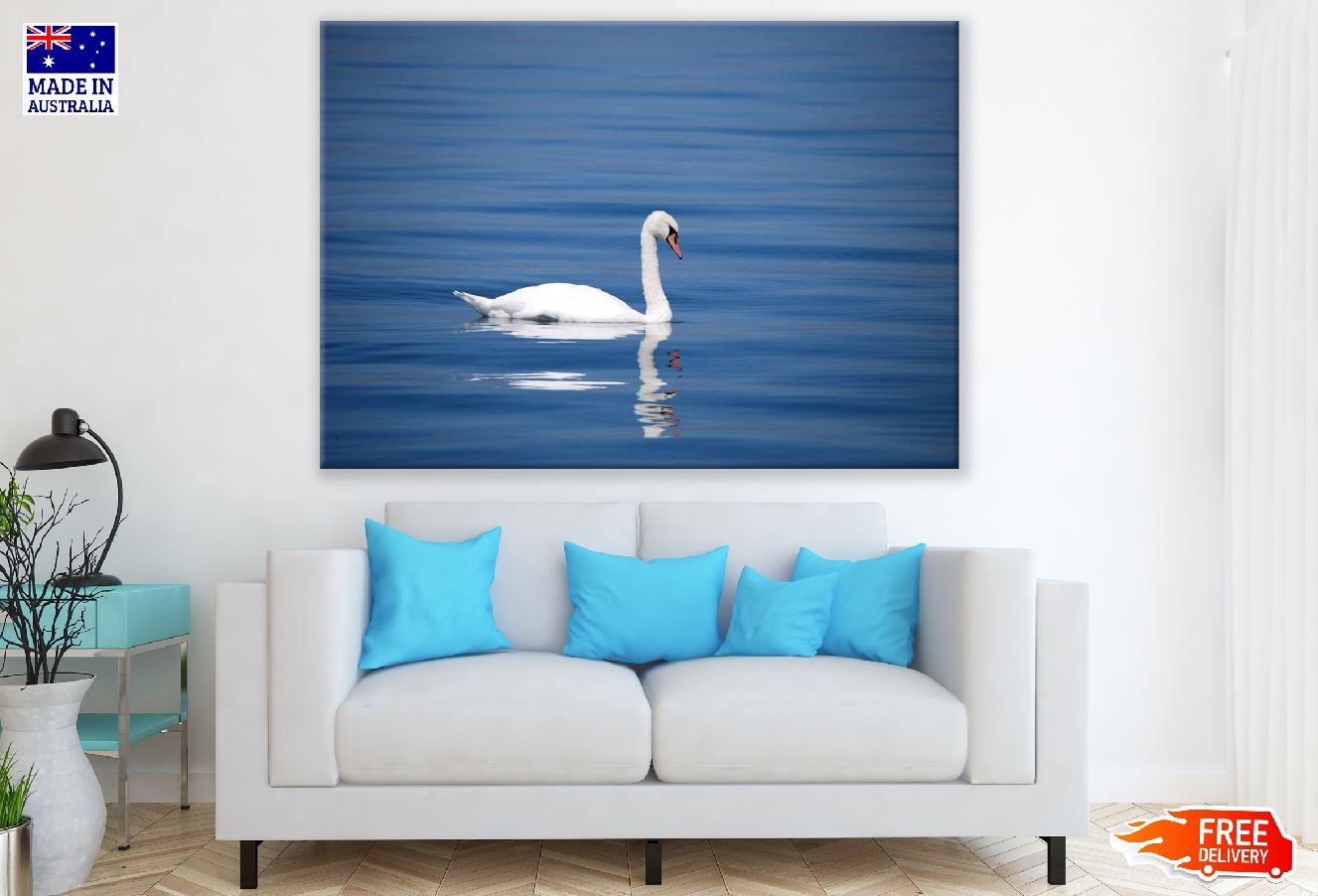 White Swan Bird on Sea Photograph Print 100% Australian Made