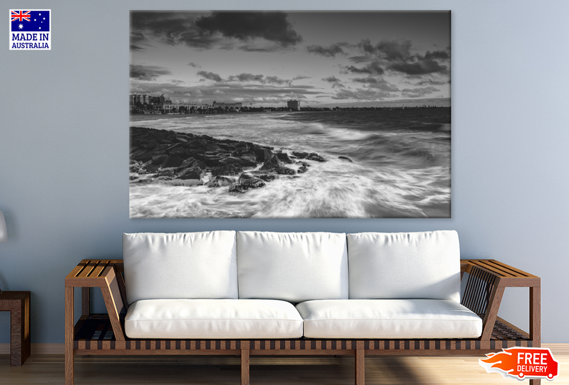 Sea Wave & Sky View B&W Photograph Print 100% Australian Made