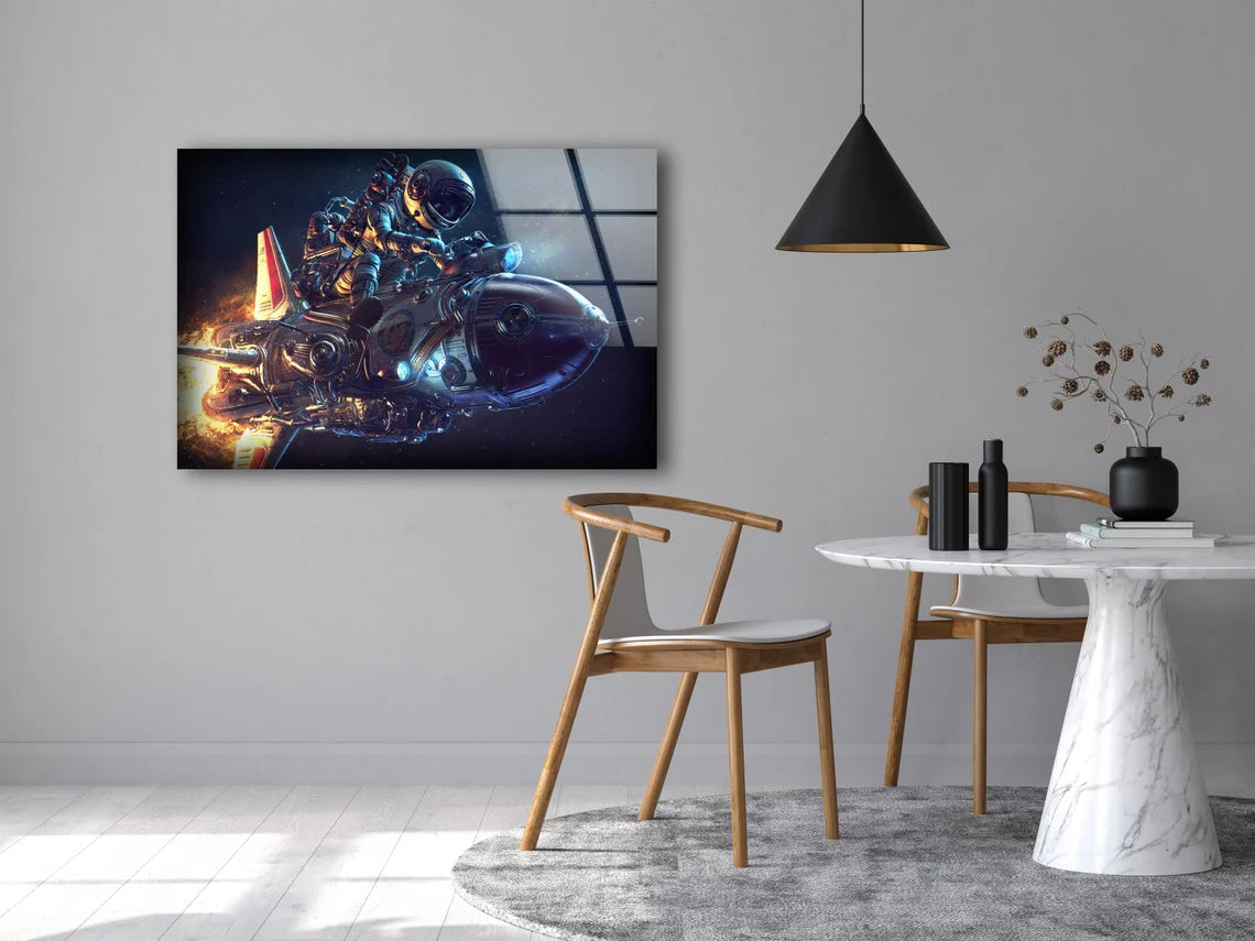 Astronaut with Rocket 3D Design Acrylic Glass Print Tempered Glass Wall Art 100% Made in Australia Ready to Hang