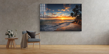 Sunset at Palm Beach Print Tempered Glass Wall Art 100% Made in Australia Ready to Hang