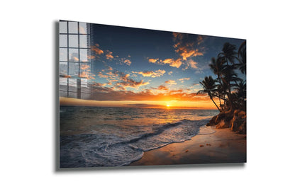 Sunset at Palm Beach Print Tempered Glass Wall Art 100% Made in Australia Ready to Hang