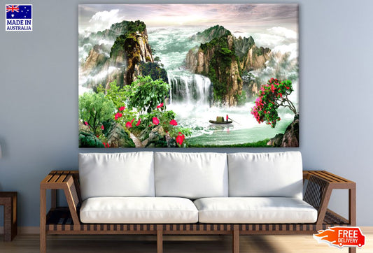 Stunning Waterfall Landscape Painting Print 100% Australian Made