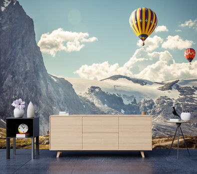 Wallpaper Murals Peel and Stick Removable Mountain with Hot Air Balloon High Quality