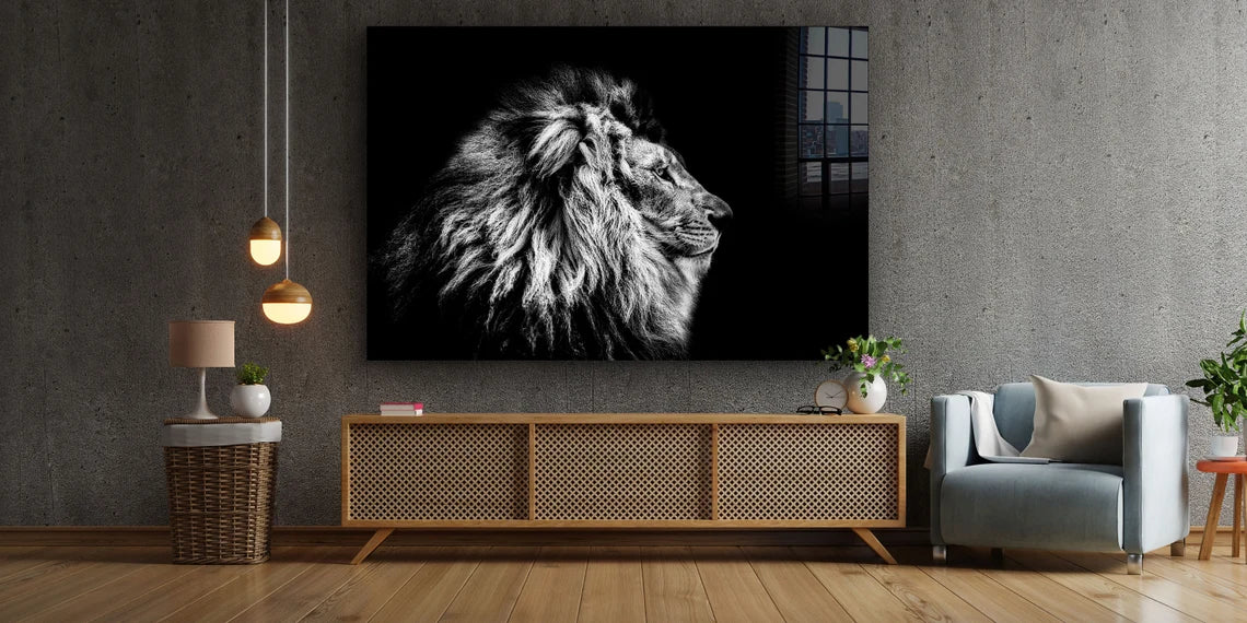 Lion B&W Side View Print Tempered Glass Wall Art 100% Made in Australia Ready to Hang