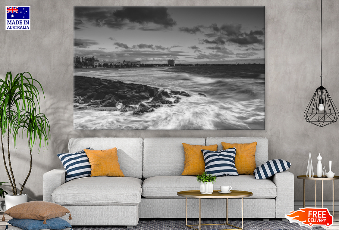 Sea Wave & Sky View B&W Photograph Print 100% Australian Made