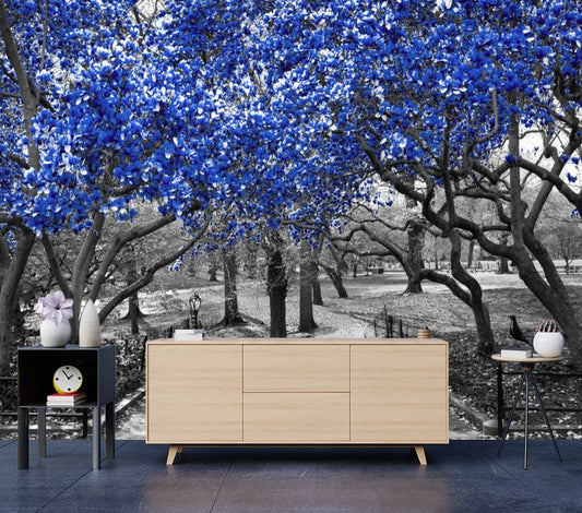 Wallpaper Murals Peel and Stick Removable Blue Leaves Tree High Quality