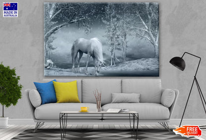 Unicorn in Forest B&W Art Print 100% Australian Made