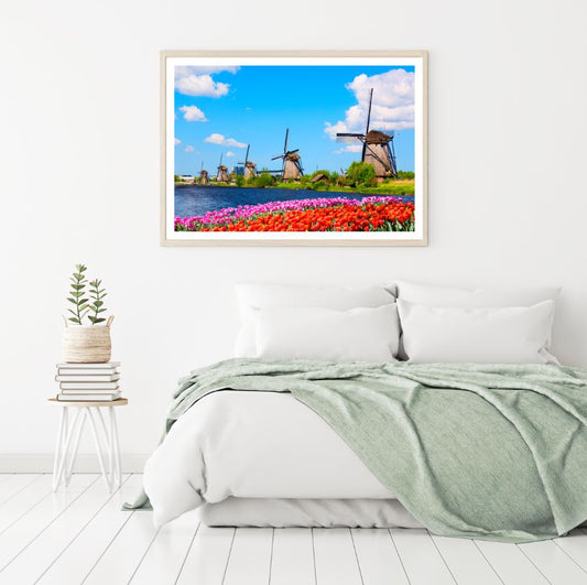 Flower Field & Windmills Scenery Home Decor Premium Quality Poster Print Choose Your Sizes