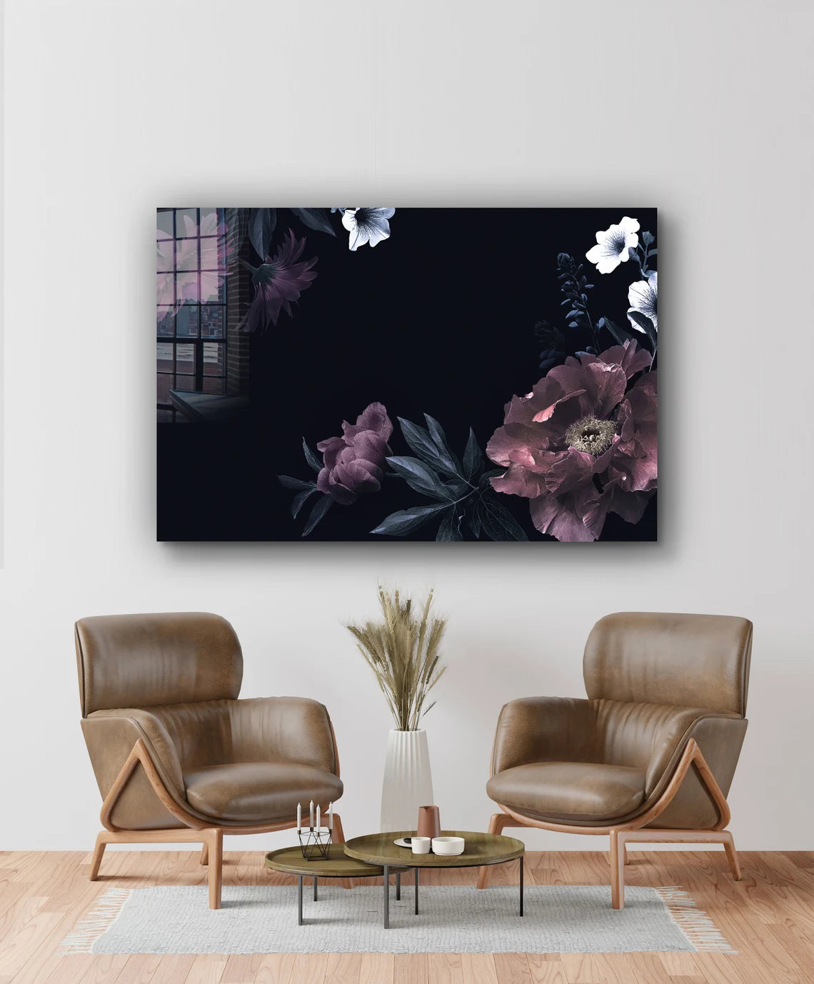 Flowers Leaves Painting Print Tempered Glass Wall Art 100% Made in Australia Ready to Hang