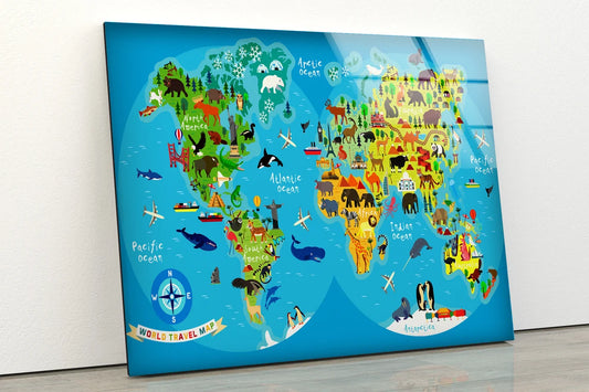 Colorful Kids World Map Vector Acrylic Glass Print Tempered Glass Wall Art 100% Made in Australia Ready to Hang