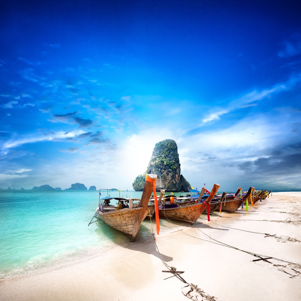 Square Canvas Boats Near Seashore with Sky View Photograph High Quality Print 100% Australian Made