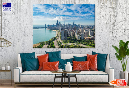 Chicago City Skyline Aerial View Photograph Print 100% Australian Made