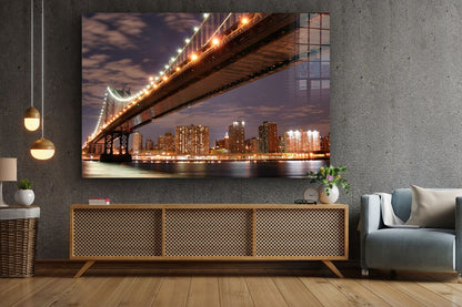 Night Bridge View Print Tempered Glass Wall Art 100% Made in Australia Ready to Hang