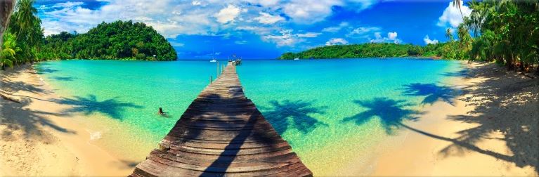 Panoramic Canvas Stunning Beach Wooden Pier High Quality 100% Australian made wall Canvas Print ready to hang