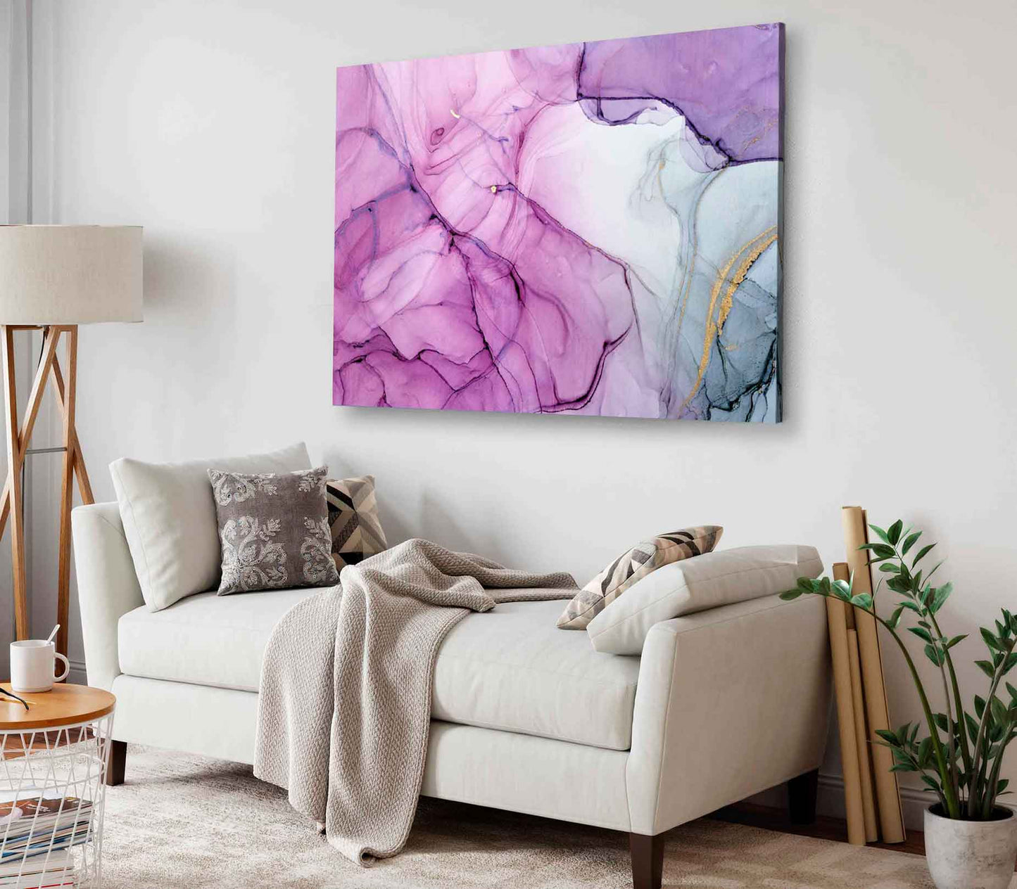 Bella Home Pink Purple & Grey Abstract Art Print Canvas Ready to hang