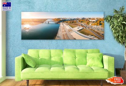 Panoramic Canvas River Bridge & City View Photograph High Quality 100% Australian Made Wall Canvas Print Ready to Hang