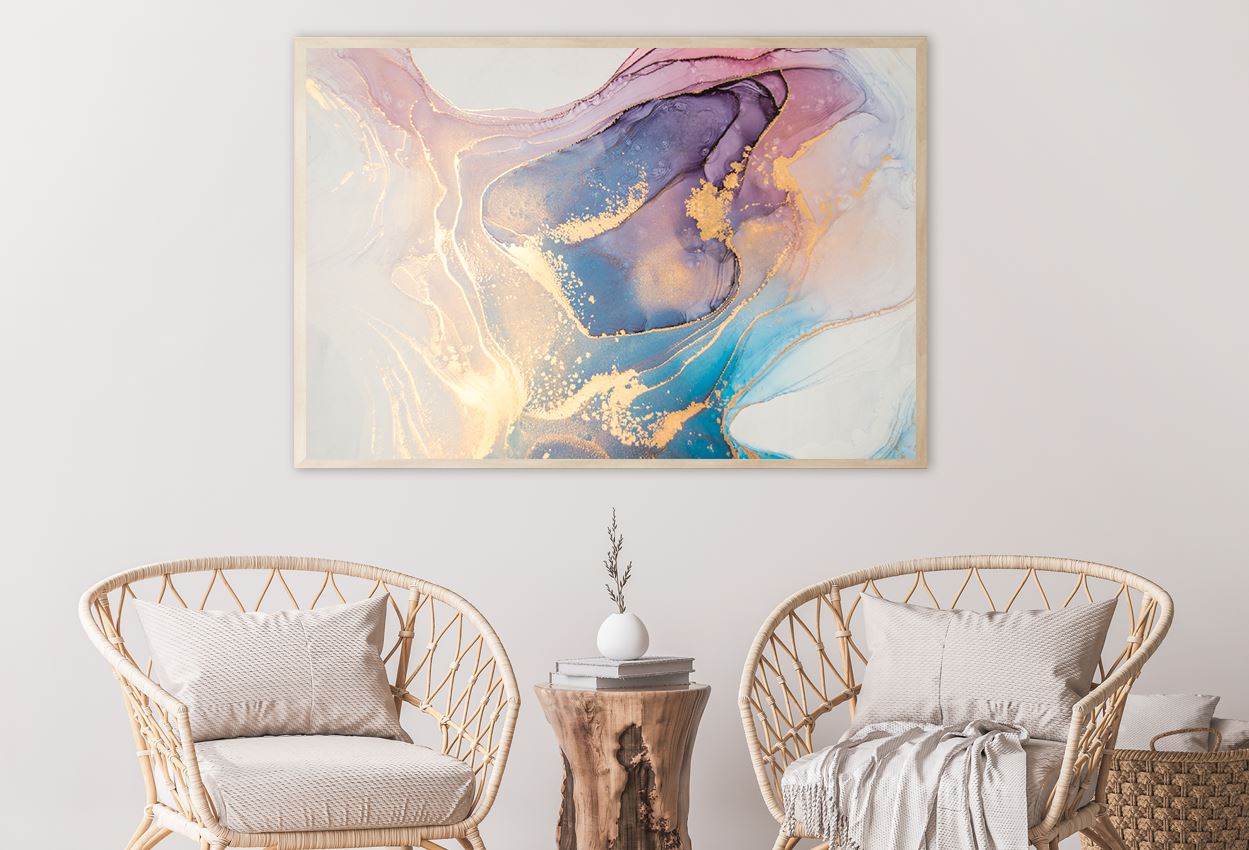 Blue Pink & Gold Fluid Abstract Design Home Decor Premium Quality Poster Print Choose Your Sizes