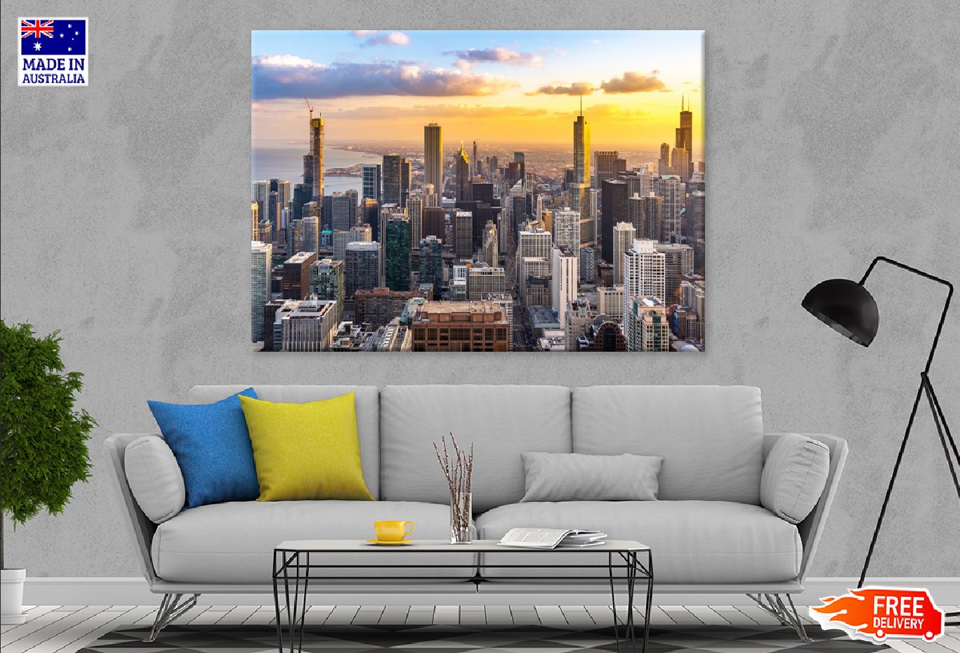 Chicago Skylines Sunset View Photograph Print 100% Australian Made