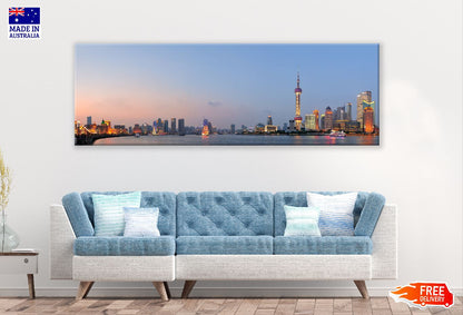 Panoramic Canvas Shanghai Skyscrapers View Photograph High Quality 100% Australian Made Wall Canvas Print Ready to Hang