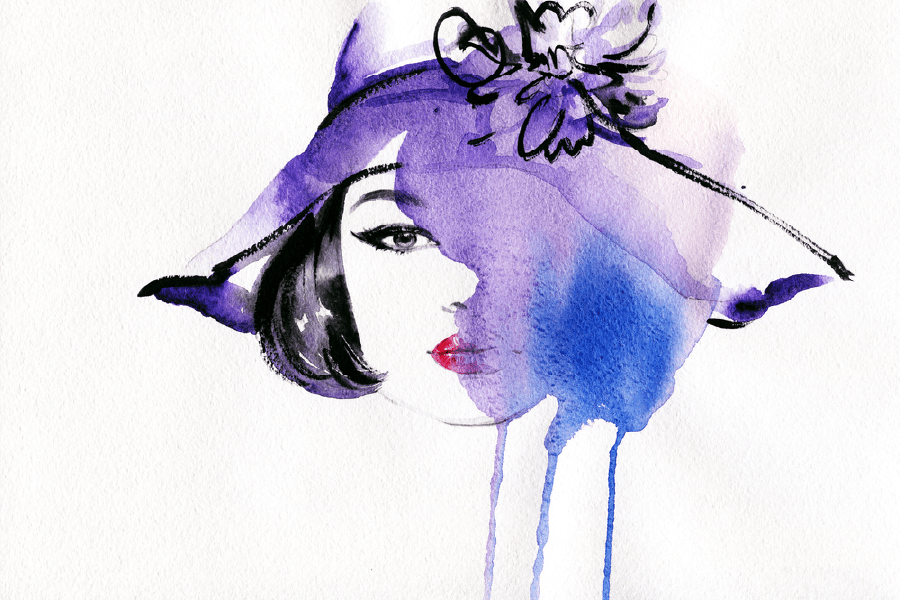 Woman Face & Purple Hat Abstract Watercolor Painting Print 100% Australian Made