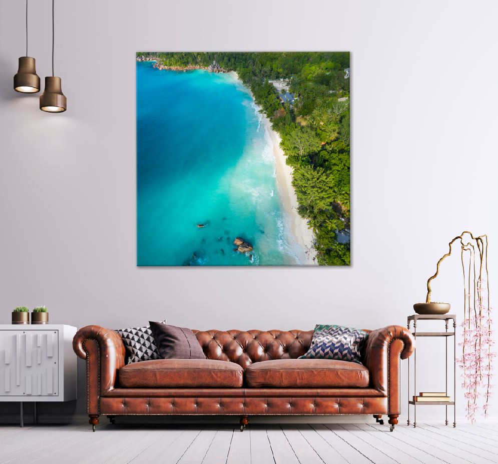 Square Canvas Seychelles Anse Lazio Aerial View Photograph High Quality Print 100% Australian Made