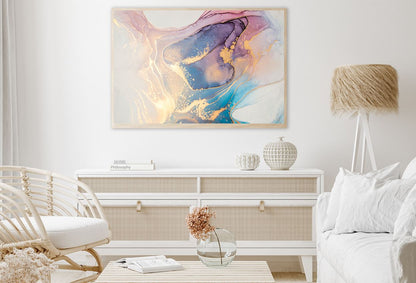 Blue Pink & Gold Fluid Abstract Design Home Decor Premium Quality Poster Print Choose Your Sizes