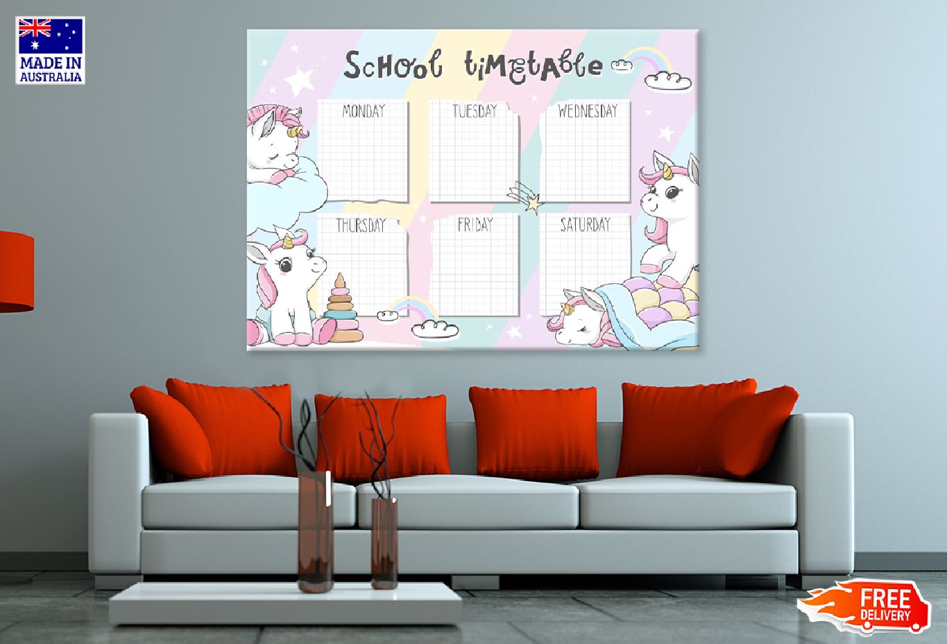 School Timetable for Students Vector Art Nursery & Kids Print 100% Australian Made