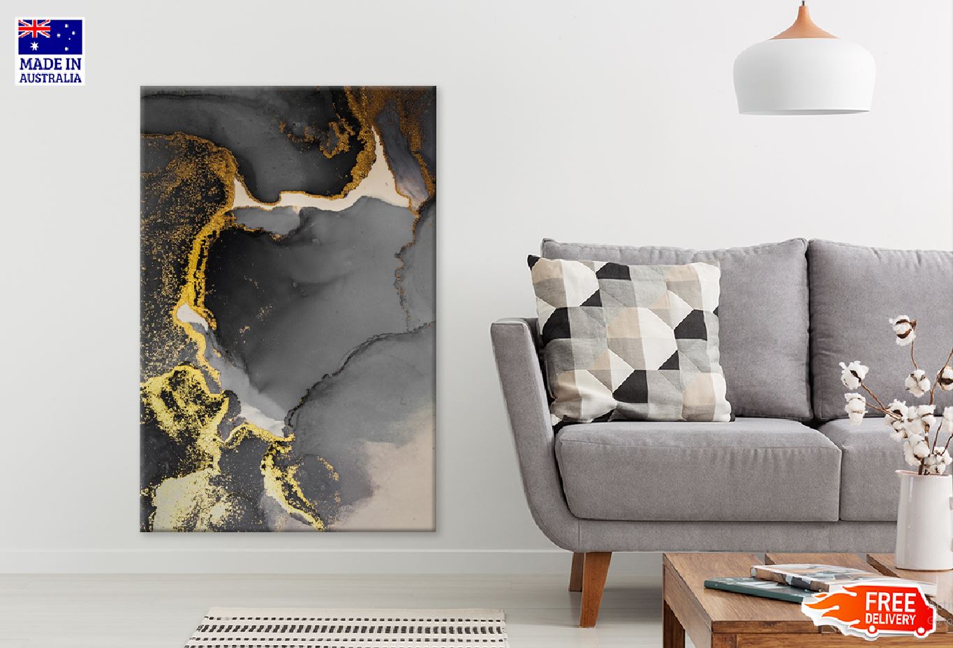 Black & Dark Gold Splash Abstract Design Print 100% Australian Made