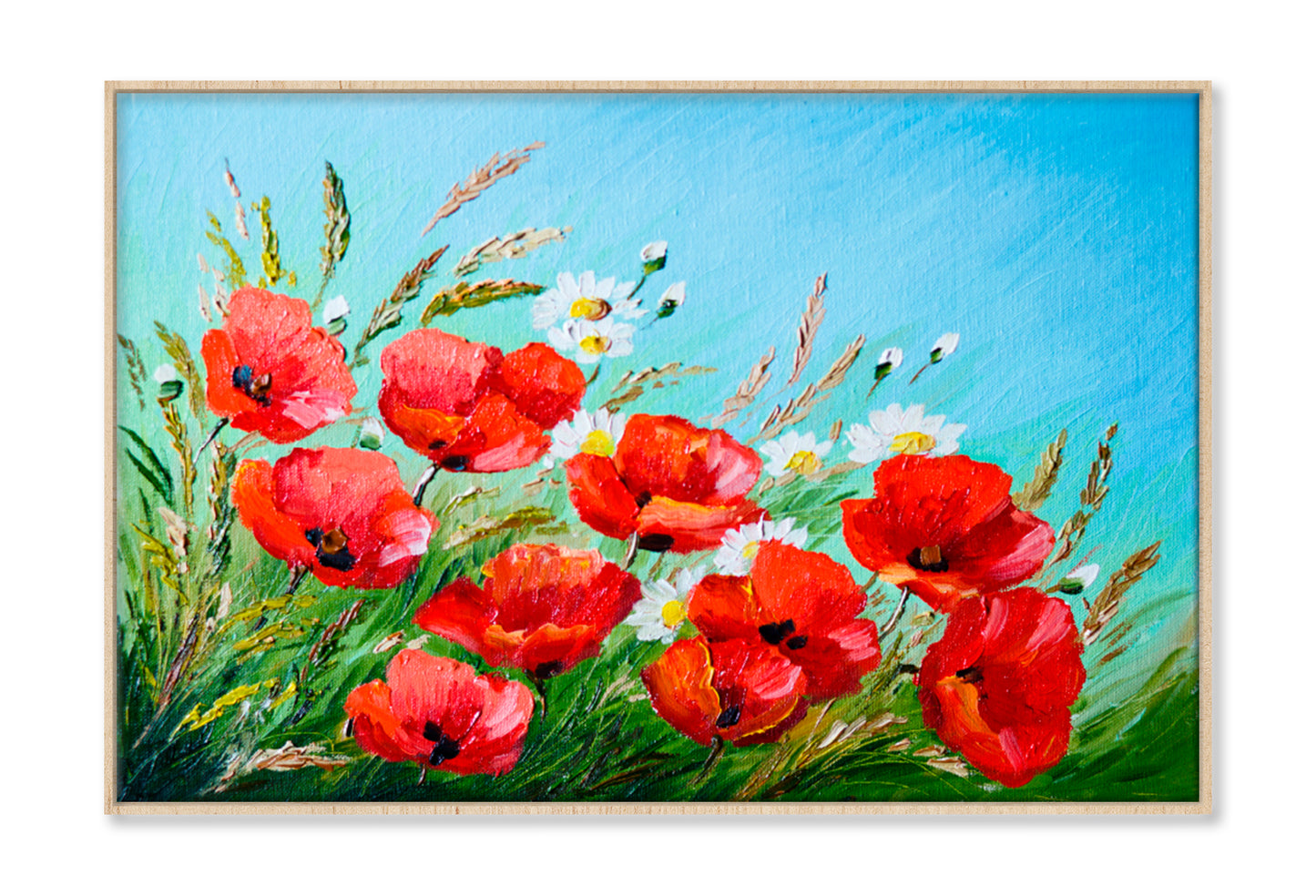 Poppies In The Field Oil Painting Wall Art Limited Edition High Quality Print Canvas Box Framed Natural