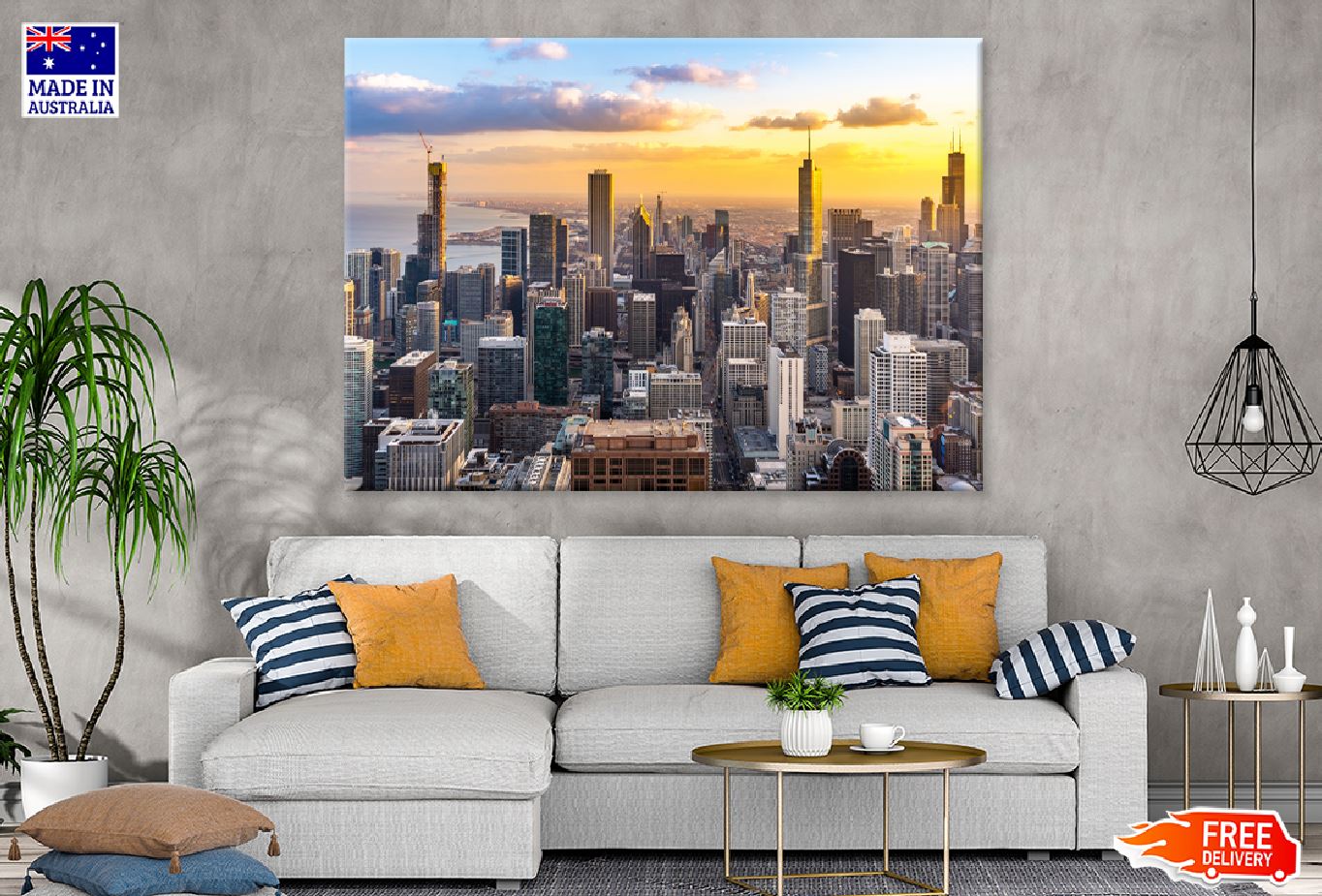 Chicago Skylines Sunset View Photograph Print 100% Australian Made