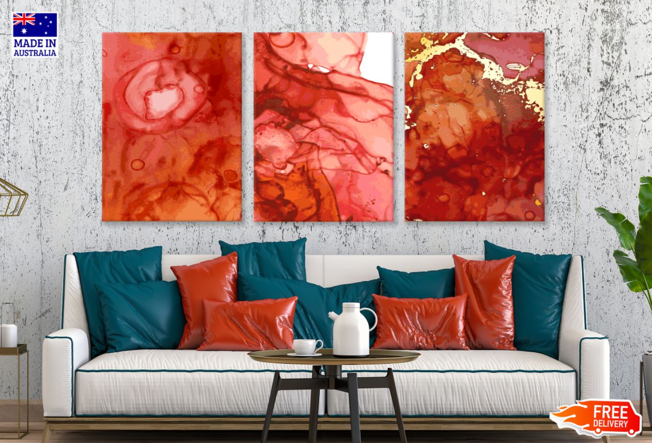 3 Set of Red & Gold Abstract Art High Quality Print 100% Australian Made Wall Canvas Ready to Hang