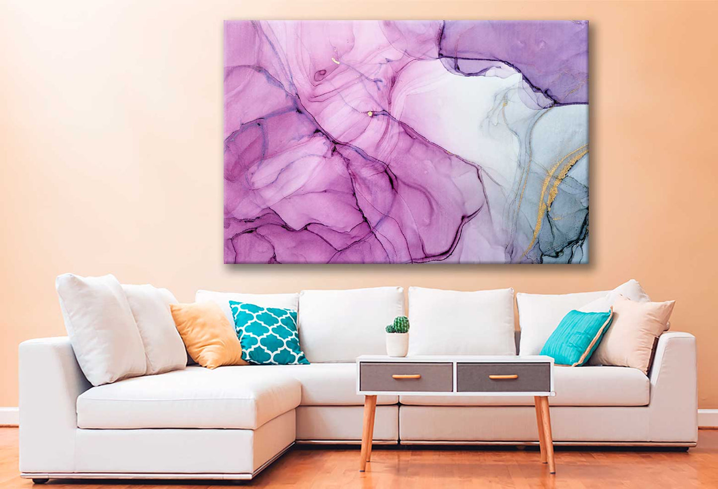 Bella Home Pink Purple & Grey Abstract Art Print Canvas Ready to hang