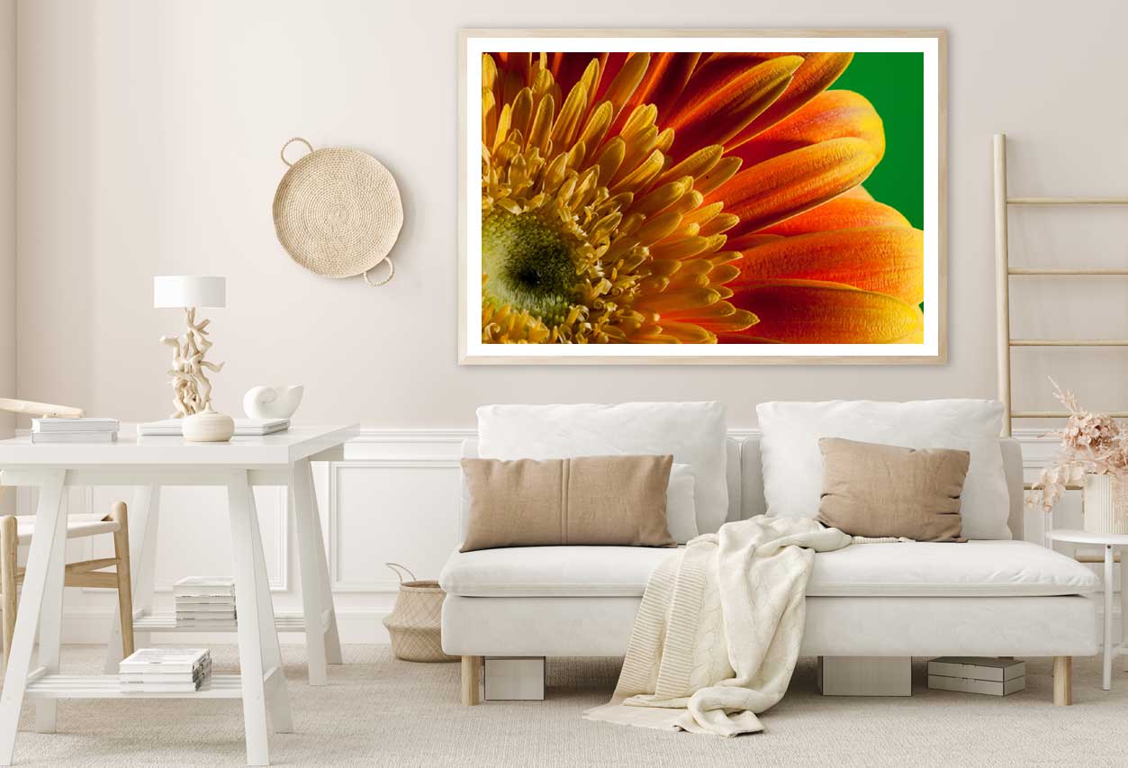 Orange Sunfower Macro View Photograph Home Decor Premium Quality Poster Print Choose Your Sizes