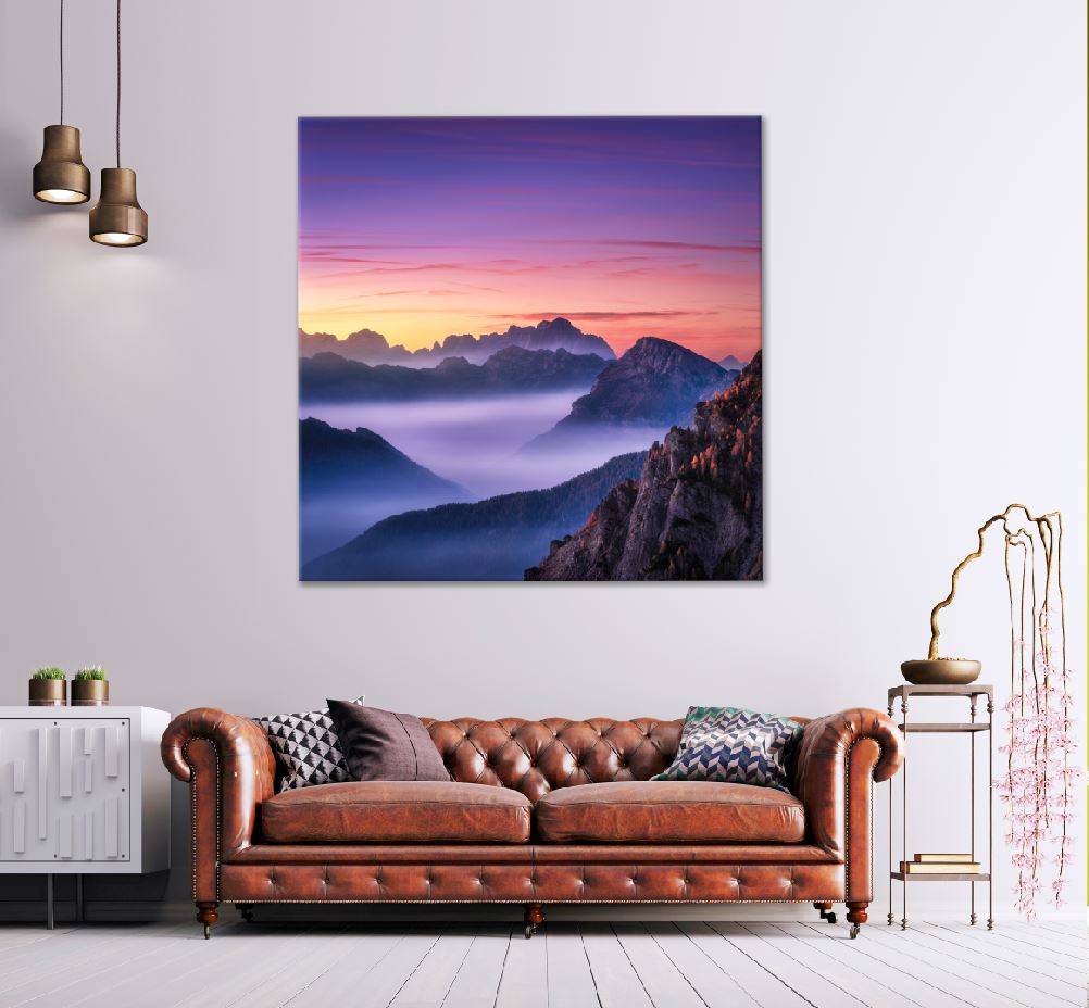 Square Canvas Alpine Mountain Valley Clouds View High Quality Print 100% Australian Made