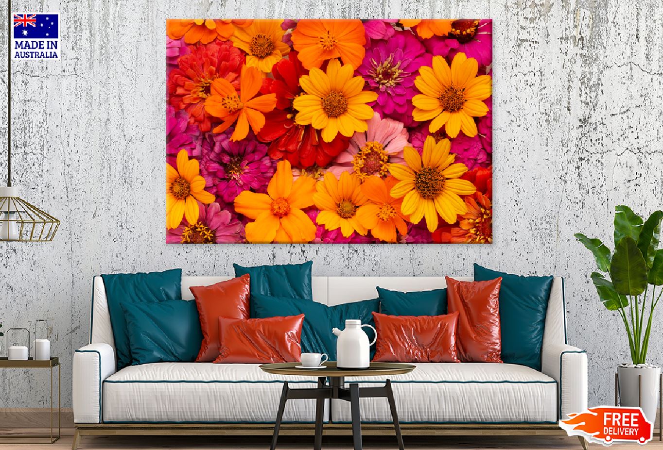 Orange Red & Pink Flowers View Photograph Print 100% Australian Made