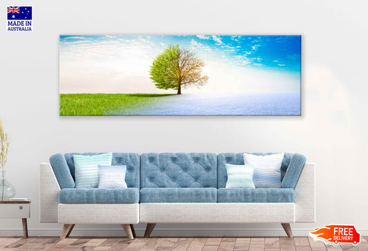 Panoramic Canvas Spring & Winter Tree Digital Art High Quality 100% Australian Made Wall Canvas Print Ready to Hang