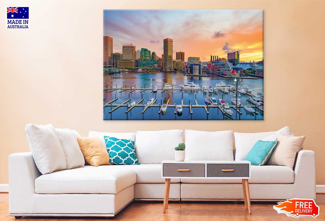 USA Inner Harbor Skyline Aerial View Photograph Print 100% Australian Made