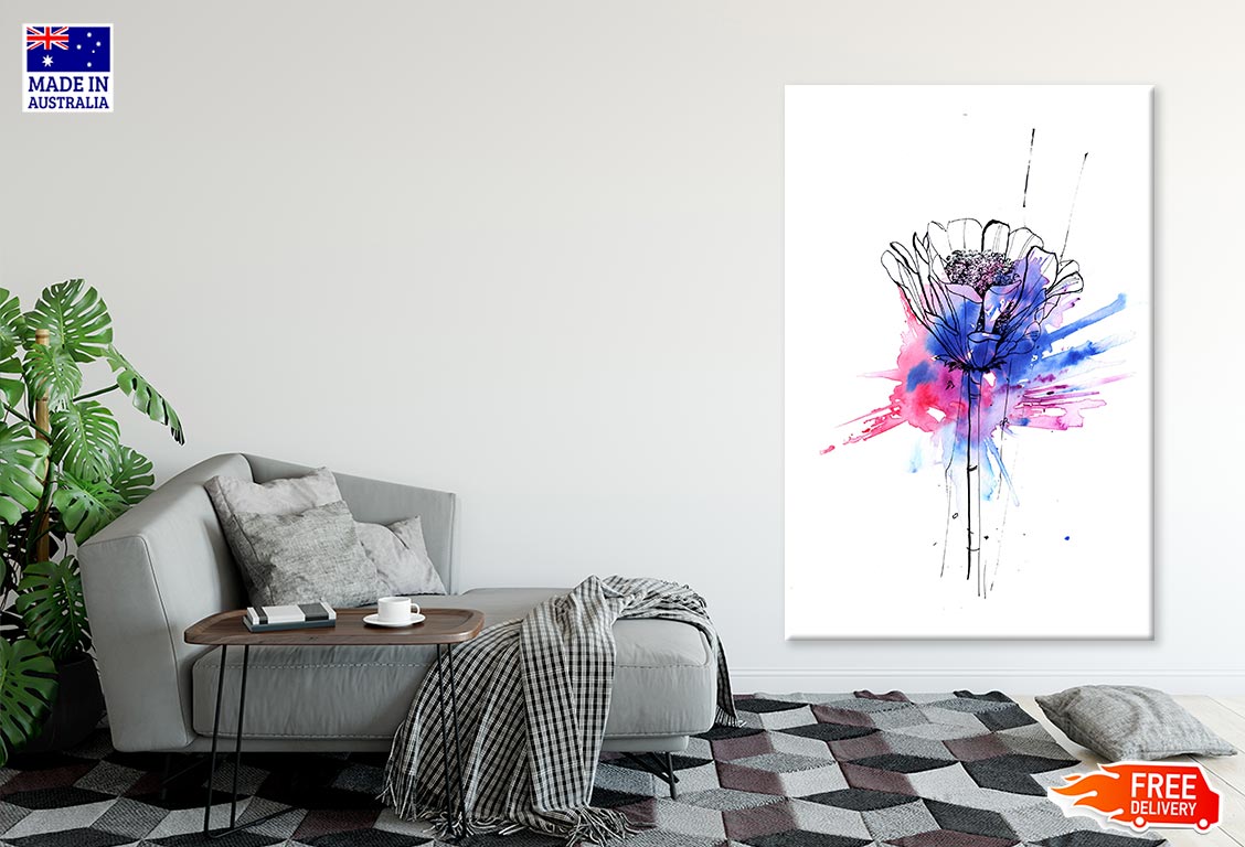 B&W Flower & Pink Blue Abstract Painting Print 100% Australian Made