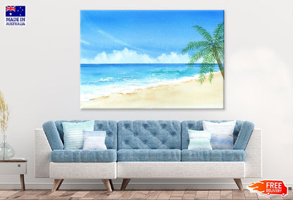 Palm Tree Near Sea Watercolor Painting Print 100% Australian Made