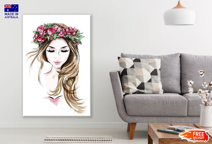 Fashion Woman With Rose Headdress Illustration Print 100% Australian Made