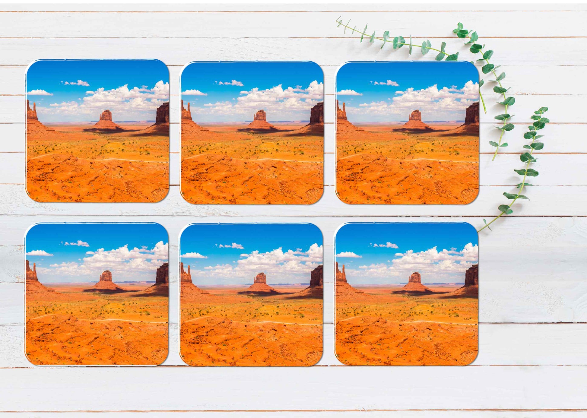 Monument Valley on The USA Border Coasters Wood & Rubber - Set of 6 Coasters