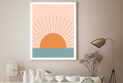 Orange Sun over Gray Sea Vector Design Home Decor Premium Quality Poster Print Choose Your Sizes